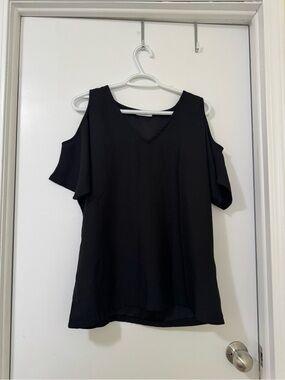 mandee Black Cold-Shoulder V-Neck Blouse